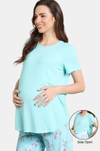 Buy Zivame Maternity Venus Dreams Knit Poly Loungewear Top - Aruba Blue